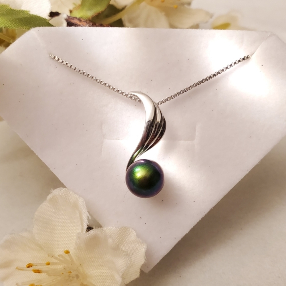 NEW Sterling Silver Eighth Note  Tahitian Pearl Pendant - Picture 7 of 8